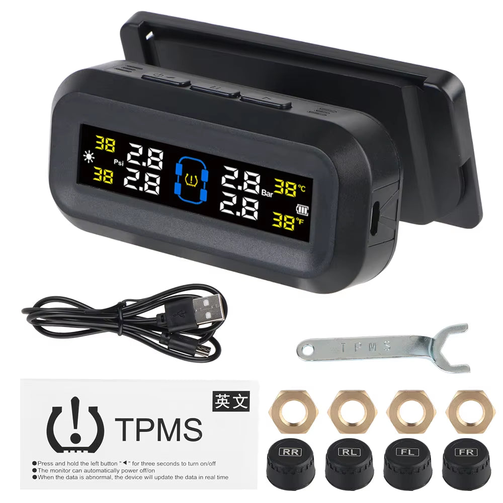 Tire Pressure Monitoring System Temperature Warning New C External Battery Version Sensors Solar TPMS Car Tyre Pressure Monitor