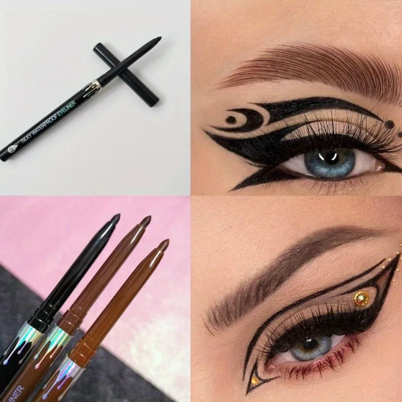 Waterproof Black Brown Eyeliner Gel Pencil Ultra-Fine Matte Smooth Quick Dry Non-Smudge Easy Wear Eyeliner Pen Makeup for Eyes